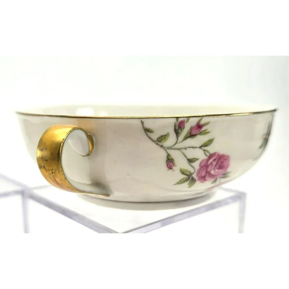 Delaware Soup Bowl Vintage Rose Double Handled Theodore Haviland Limoges  jj3707
